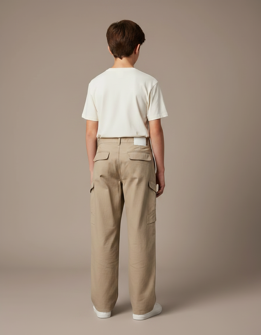 Pantalon Parachute Kaki Ample Cargo Coton Garçon - vue 2