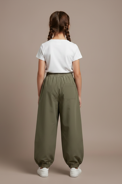 Pantalon Parachute Vert Ample Nylon Enfant Décontracté - Kaki Polyester - vue 2
