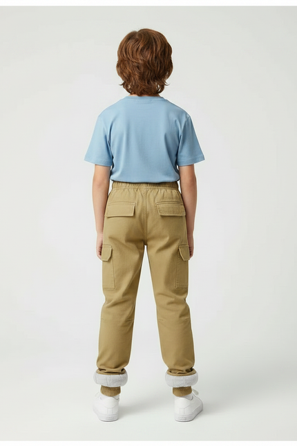 Pantalon Parachute Kaki Cargo Ample Enfant Doublé - Coton - vue 2
