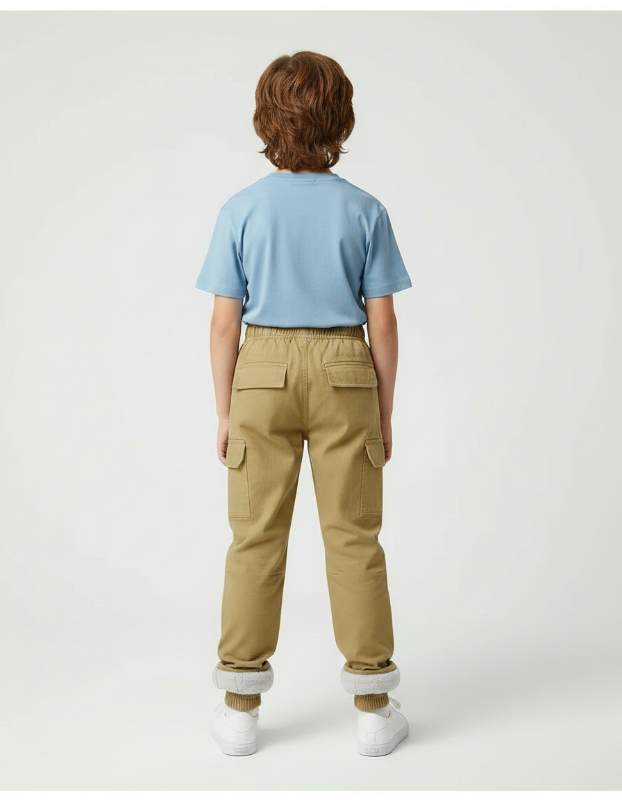Pantalon Parachute Kaki Cargo Ample Enfant Doublé - Coton - vue 2