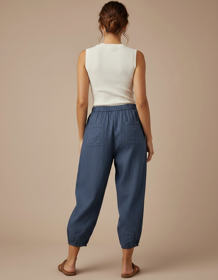 Pantalon Parachute Bleu Coton Ample Décontracté Boutons - Lin - vue 2