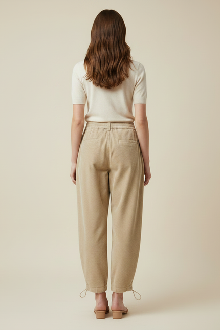 Pantalon Parachute Beige Côtelé Ample Décontracté Femme - Cordé - vue 2