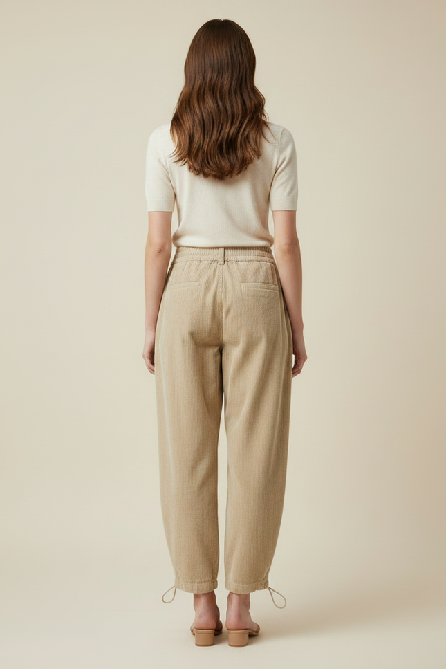 Pantalon Parachute Beige Côtelé Ample Décontracté Femme - Cordé - vue 2