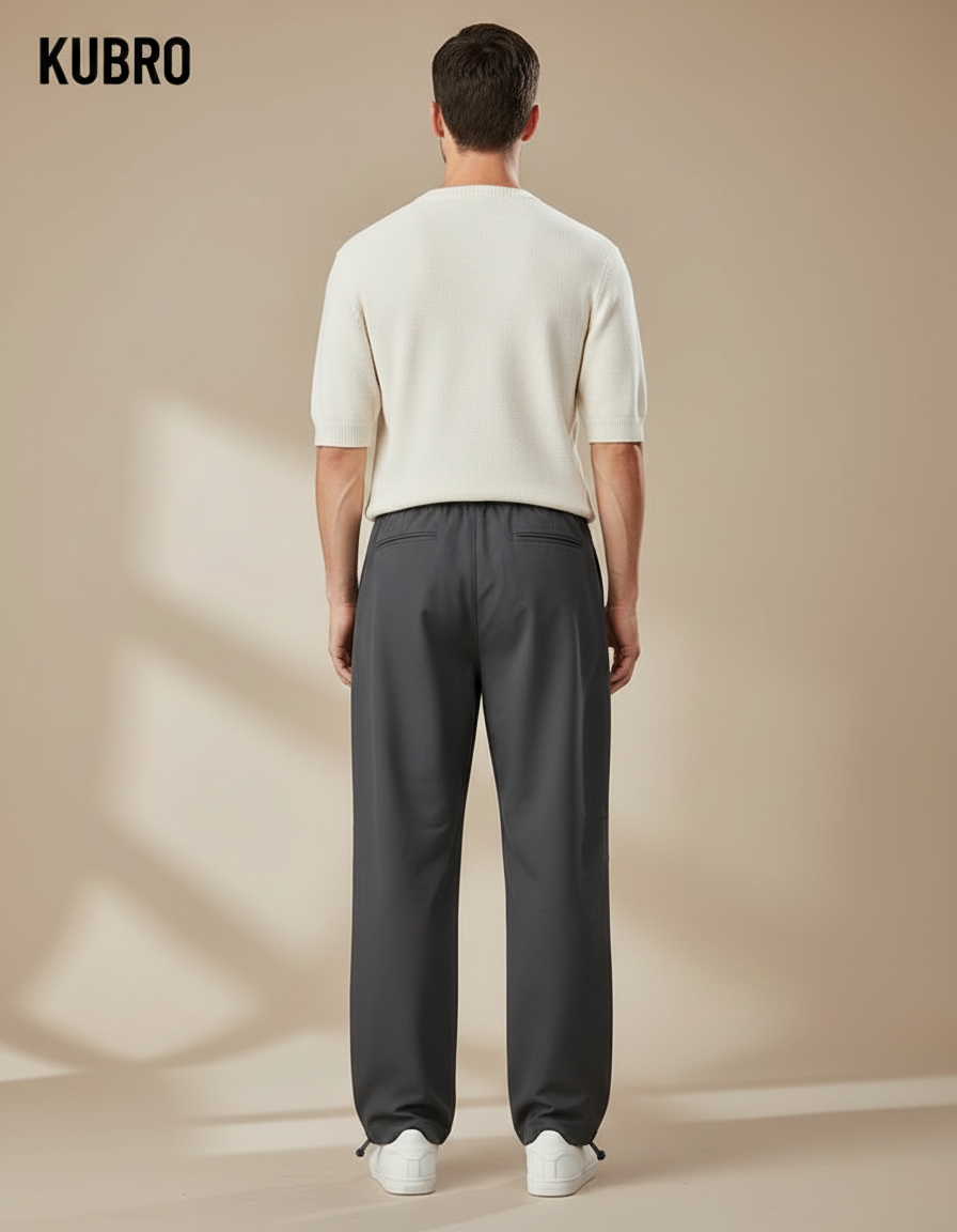 Pantalon Parachute Gris Ample Coton Décontracté Cordon - vue 2