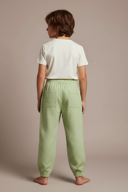 Pantalon Parachute Vert Lin Ample Enfant Décontracté Confortable - vue 2