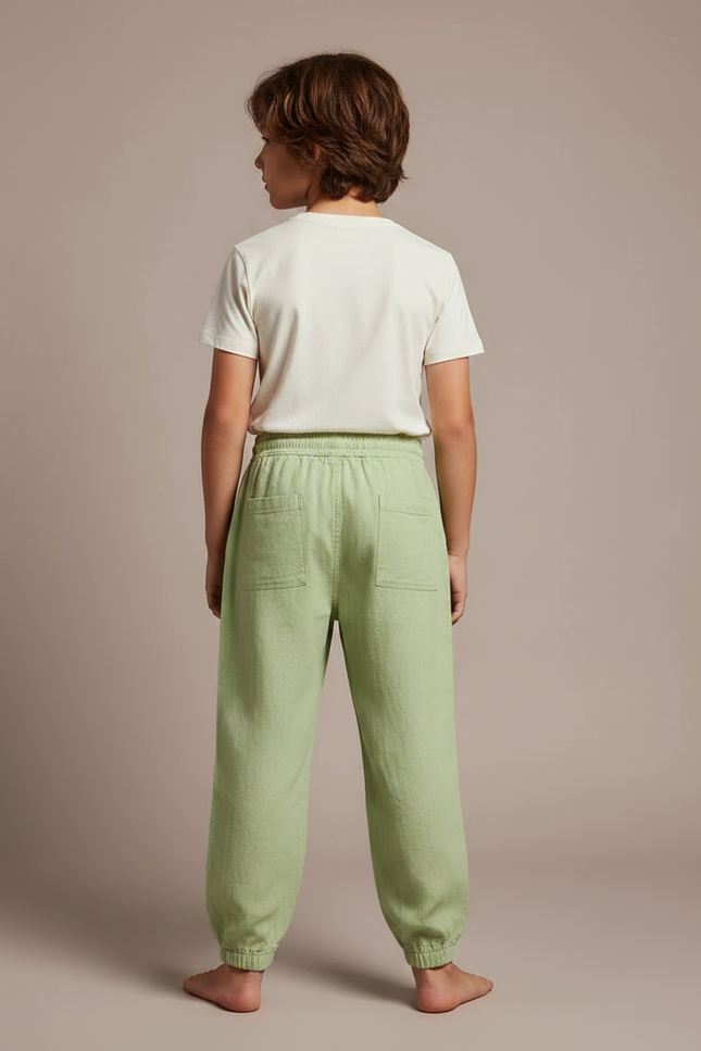 Pantalon Parachute Vert Lin Ample Enfant Décontracté Confortable - vue 2