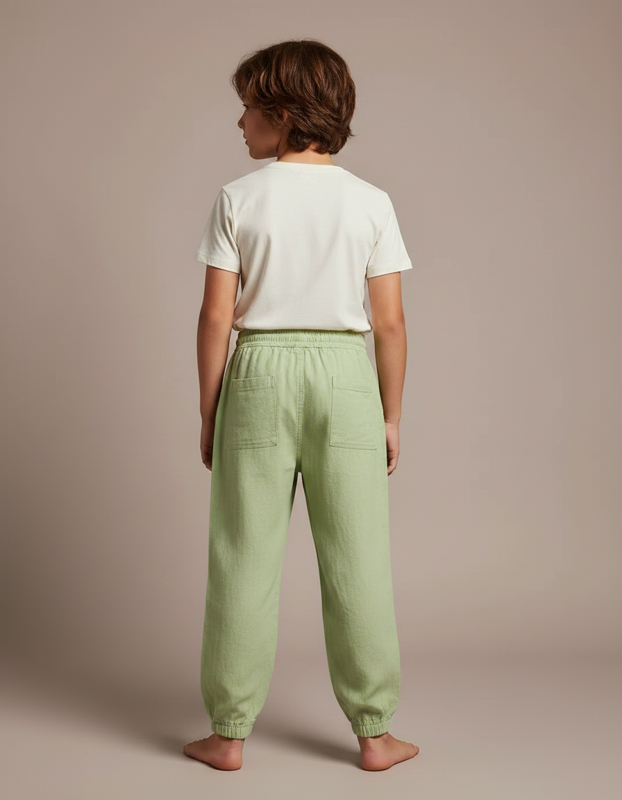 Pantalon Parachute Vert Lin Ample Enfant Décontracté Confortable - vue 2
