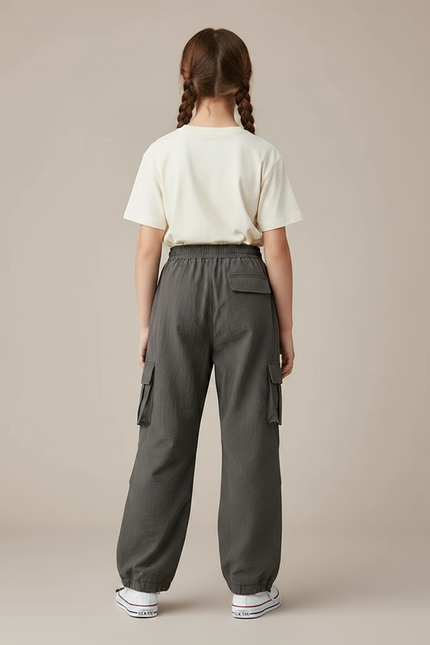 Pantalon Parachute Gris Cargo Ample Décontracté Enfant - Polyester - vue 2