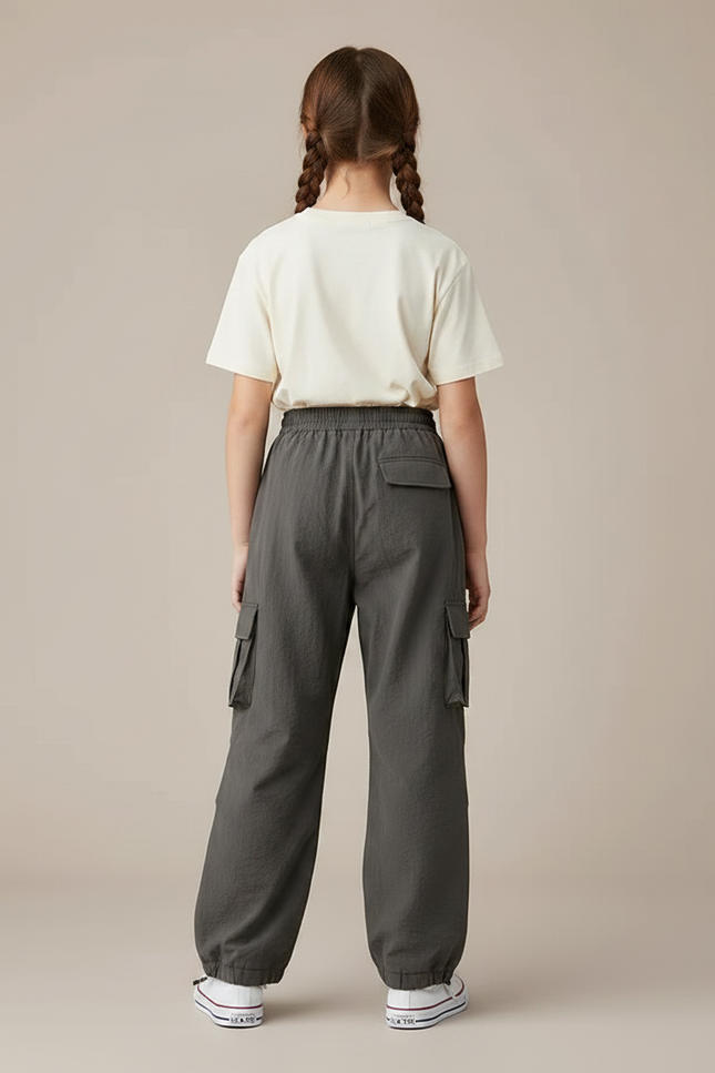 Pantalon Parachute Gris Cargo Ample Décontracté Enfant - Polyester - vue 2
