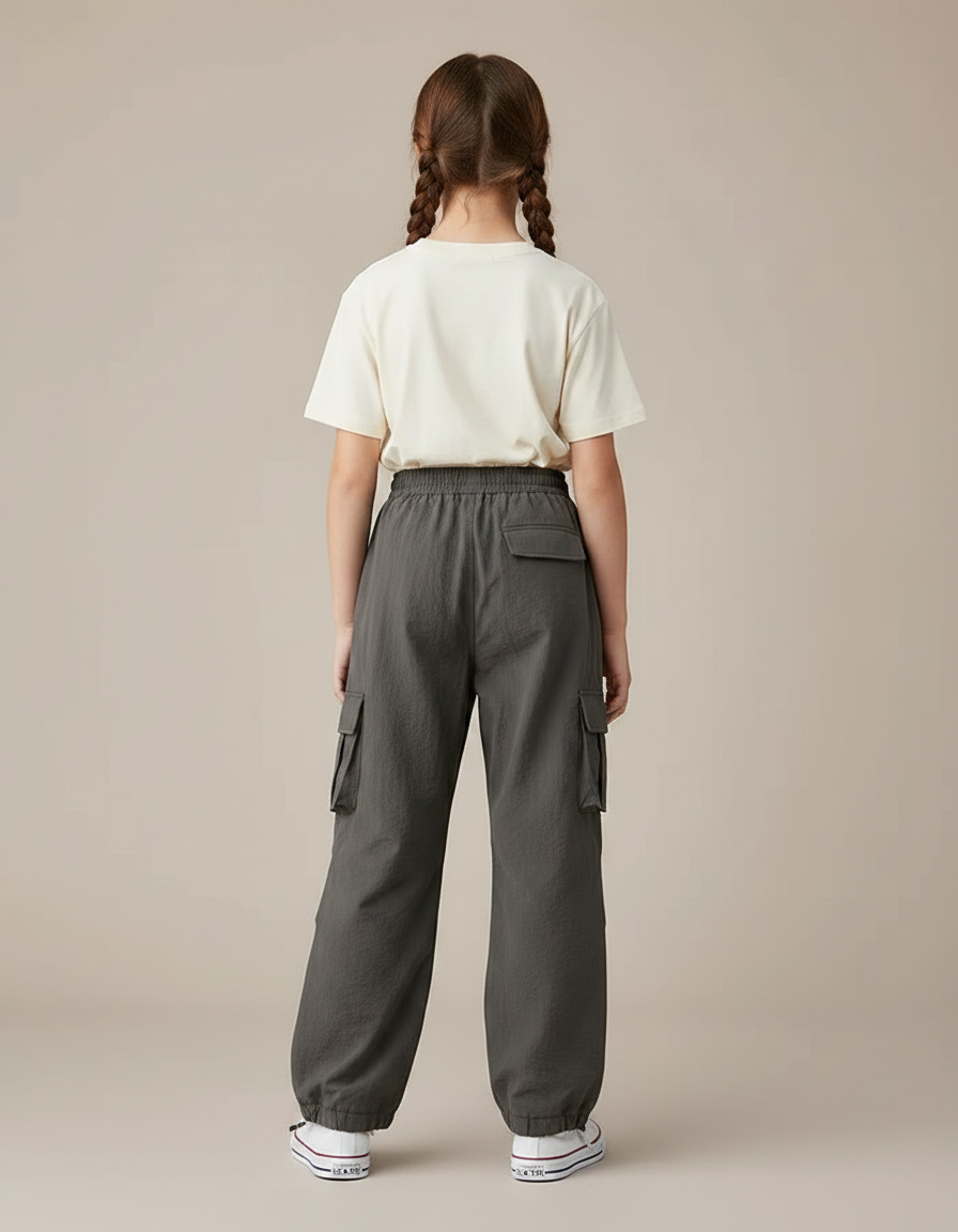 Pantalon Parachute Gris Cargo Ample Décontracté Enfant - Polyester - vue 2