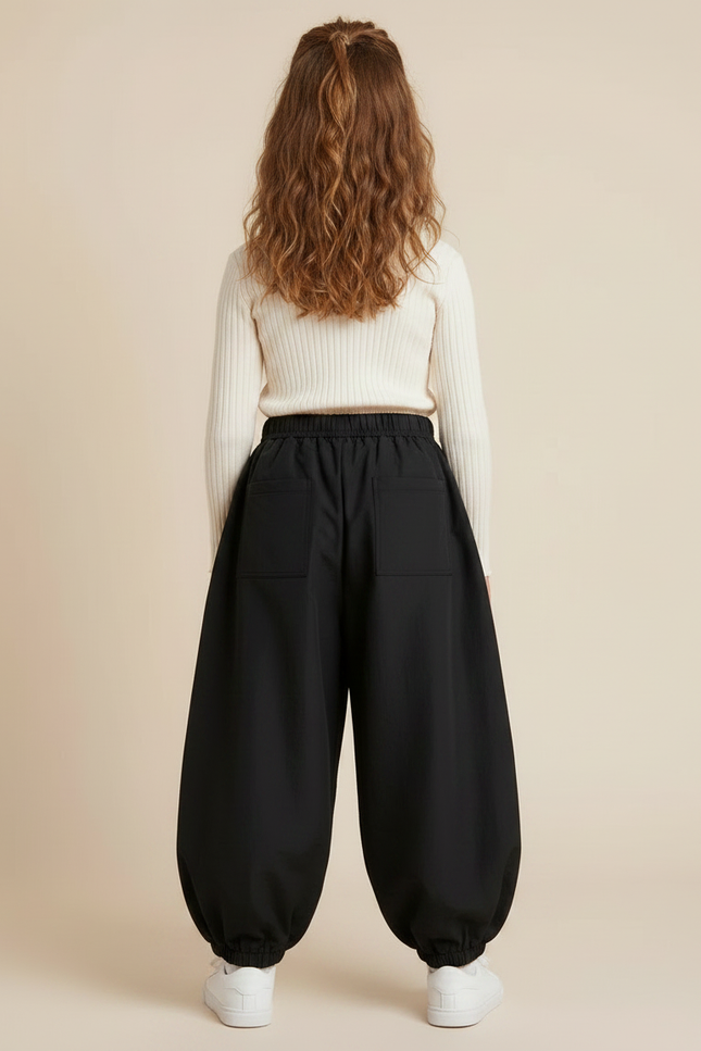 Pantalon Parachute Noir Ample Enfant Minimaliste - Polyester - vue 2