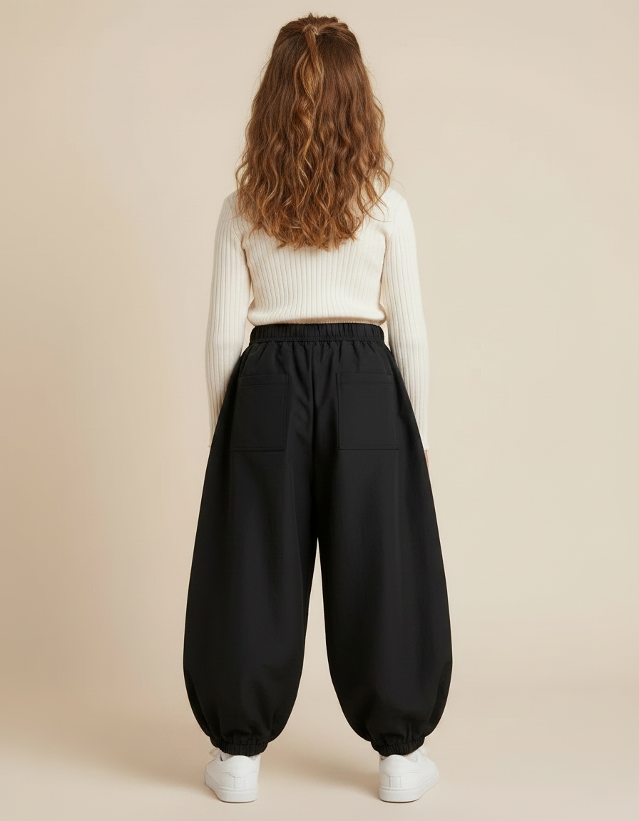Pantalon Parachute Noir Ample Enfant Minimaliste - Polyester - vue 2