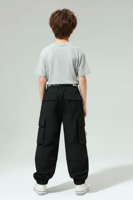 Pantalon Parachute Noir Cargo Ample Imprimé Enfant - Polyester - vue 2