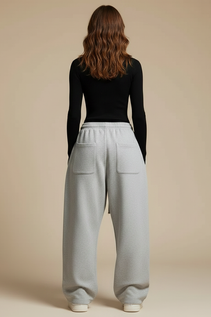 Pantalon Parachute Gris Ample Décontracté Molletonné Femme - vue 2