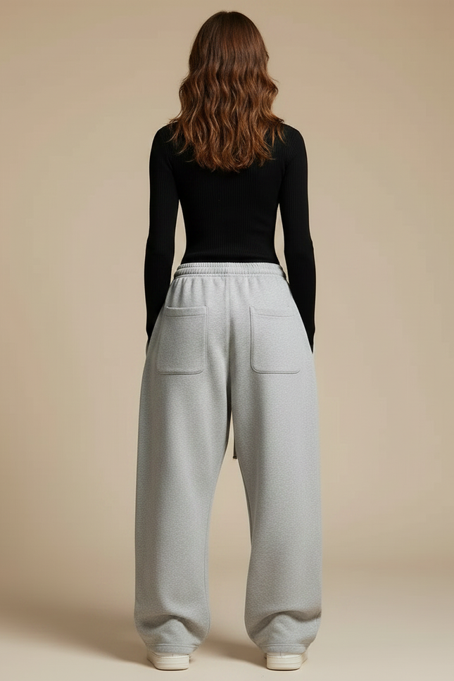 Pantalon Parachute Gris Ample Décontracté Molletonné Femme - vue 2