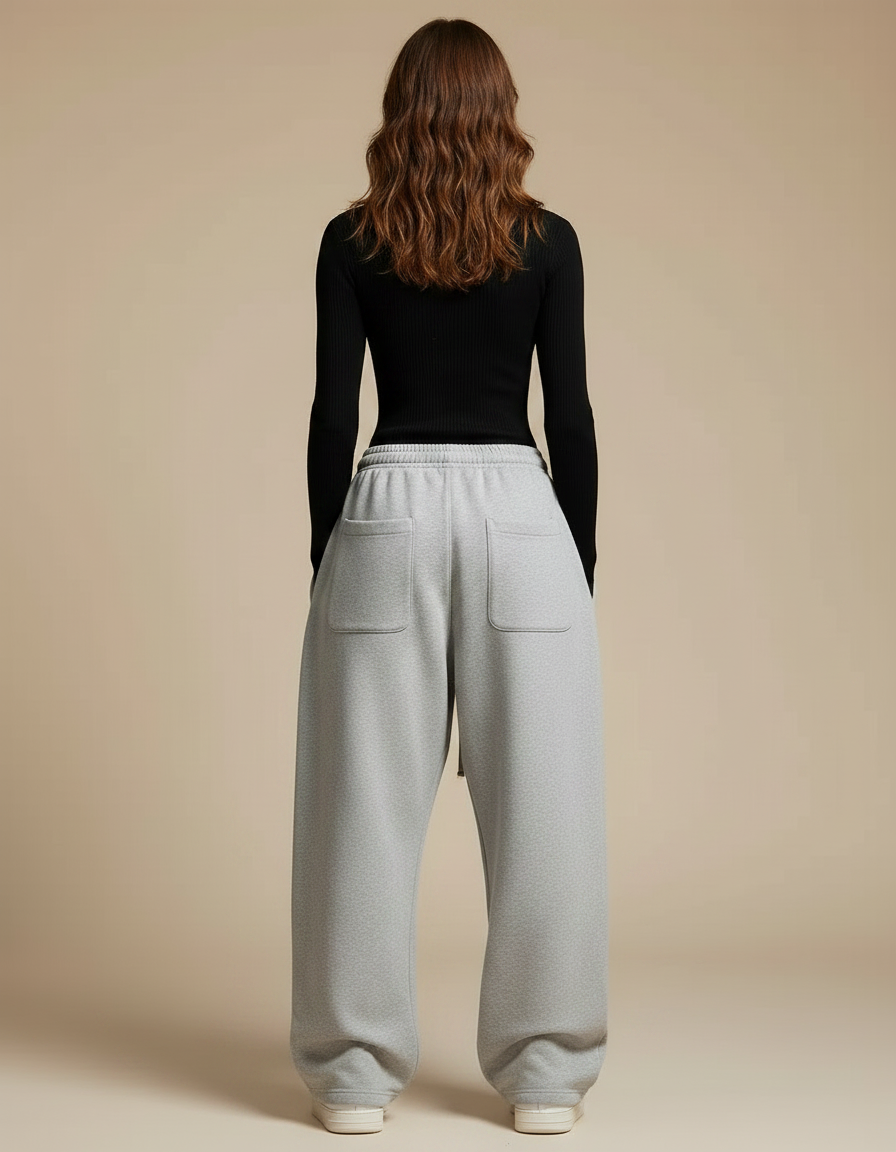 Pantalon Parachute Gris Ample Décontracté Molletonné Femme - vue 2