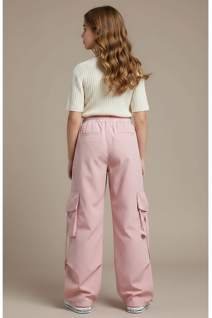 Pantalon Parachute Fille Cargo Nylon Streetwear 2 - Rose Polyester - vue 2