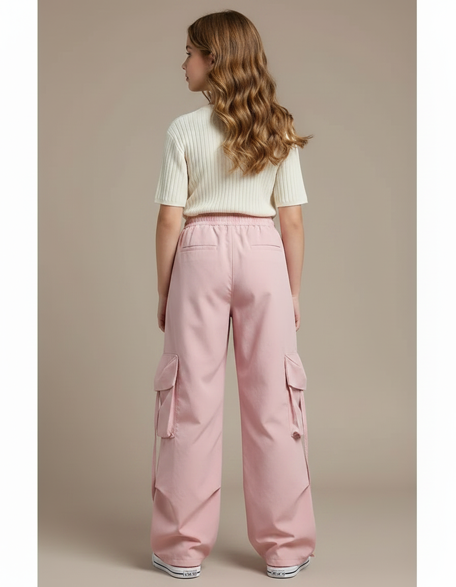 Pantalon Parachute Fille Cargo Nylon Streetwear 2 - Rose Polyester - vue 2