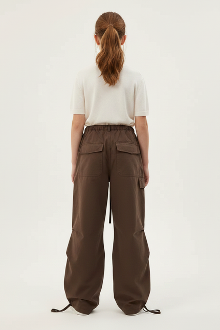 Pantalon Parachute Marron Cargo Ample Streetwear Femme - Toile - vue 2
