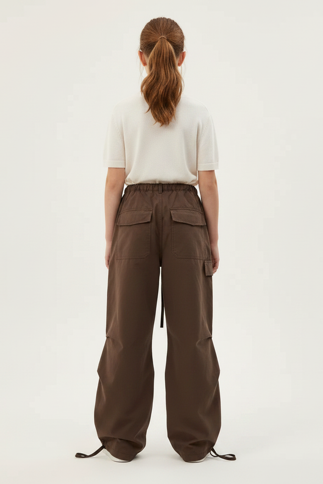 Pantalon Parachute Marron Cargo Ample Streetwear Femme - Toile - vue 2