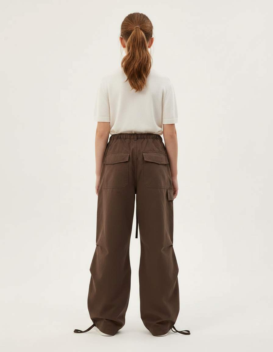 Pantalon Parachute Marron Cargo Ample Streetwear Femme - Toile - vue 2