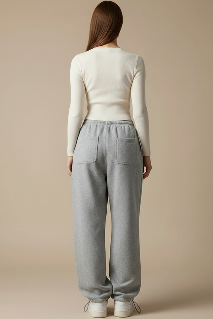 Pantalon Parachute Gris Ample Cordon Décontracté - Molleton - vue 2