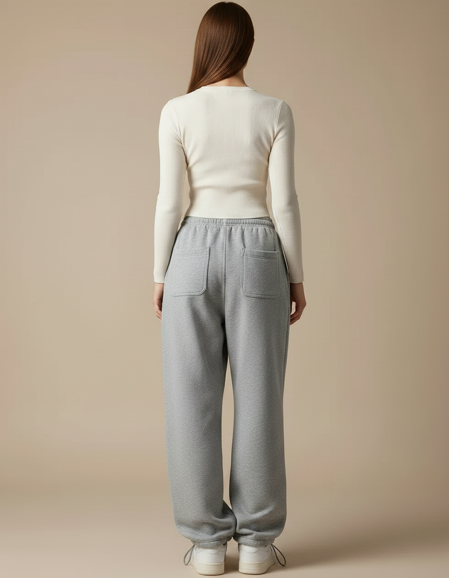 Pantalon Parachute Gris Ample Cordon Décontracté - Molleton - vue 2