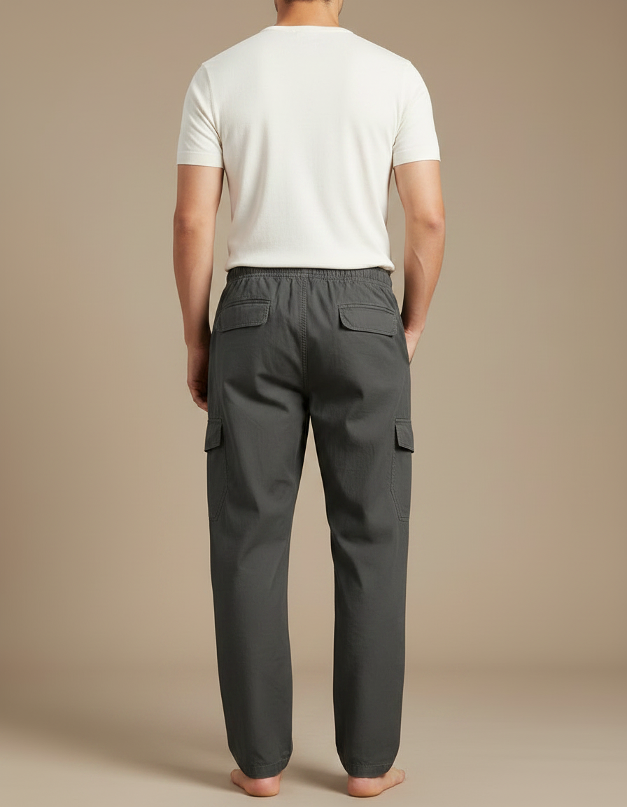 Pantalon Parachute Homme Gris Resserré Aux Chevilles Toile - Coton - vue 2