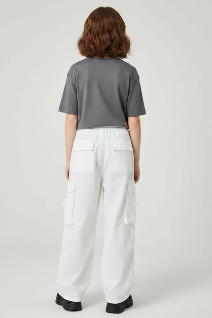 Pantalon Parachute Blanc Cargo Décontracté Ample Fille - Toile - vue 2