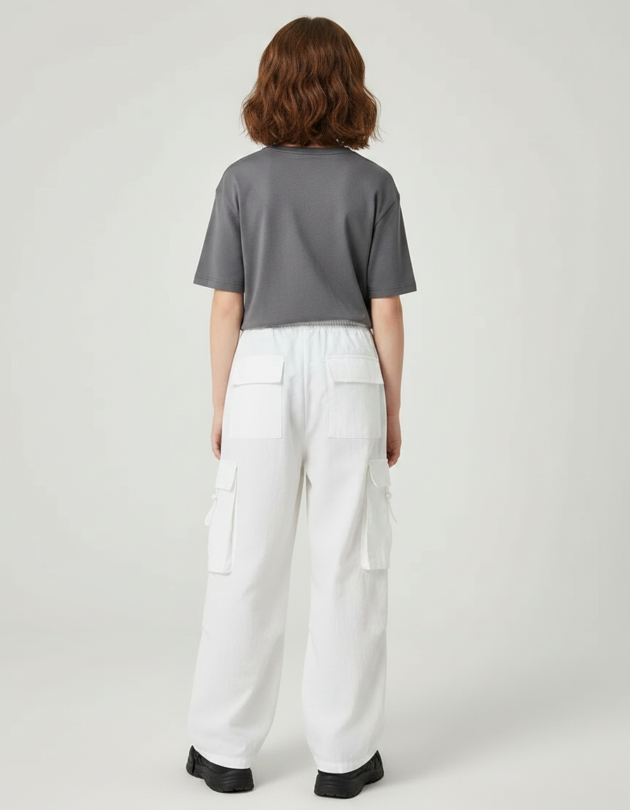 Pantalon Parachute Blanc Cargo Décontracté Ample Fille - Toile - vue 2