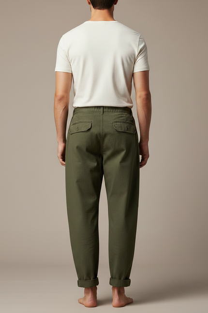 Pantalon Parachute Vert Armée Ample Coton Cargo Homme - Kaki - vue 2