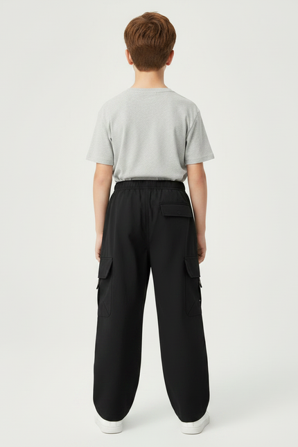 Pantalon Parachute Noir Cargo Ample Garçon - Polyester - vue 2