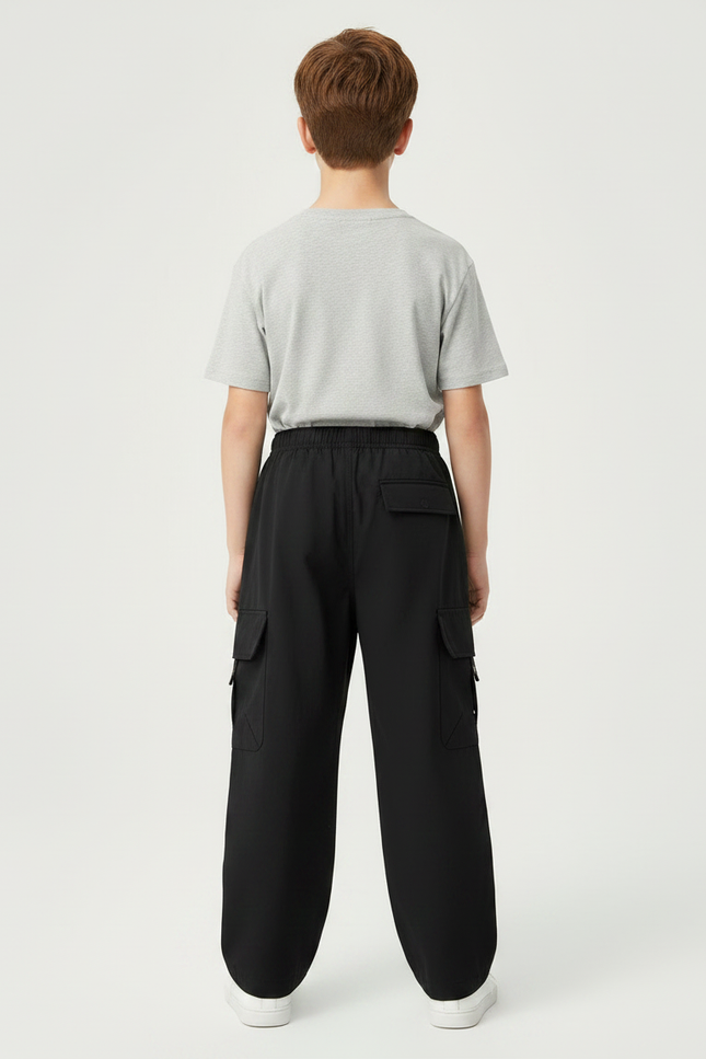 Pantalon Parachute Noir Cargo Ample Garçon - Polyester - vue 2