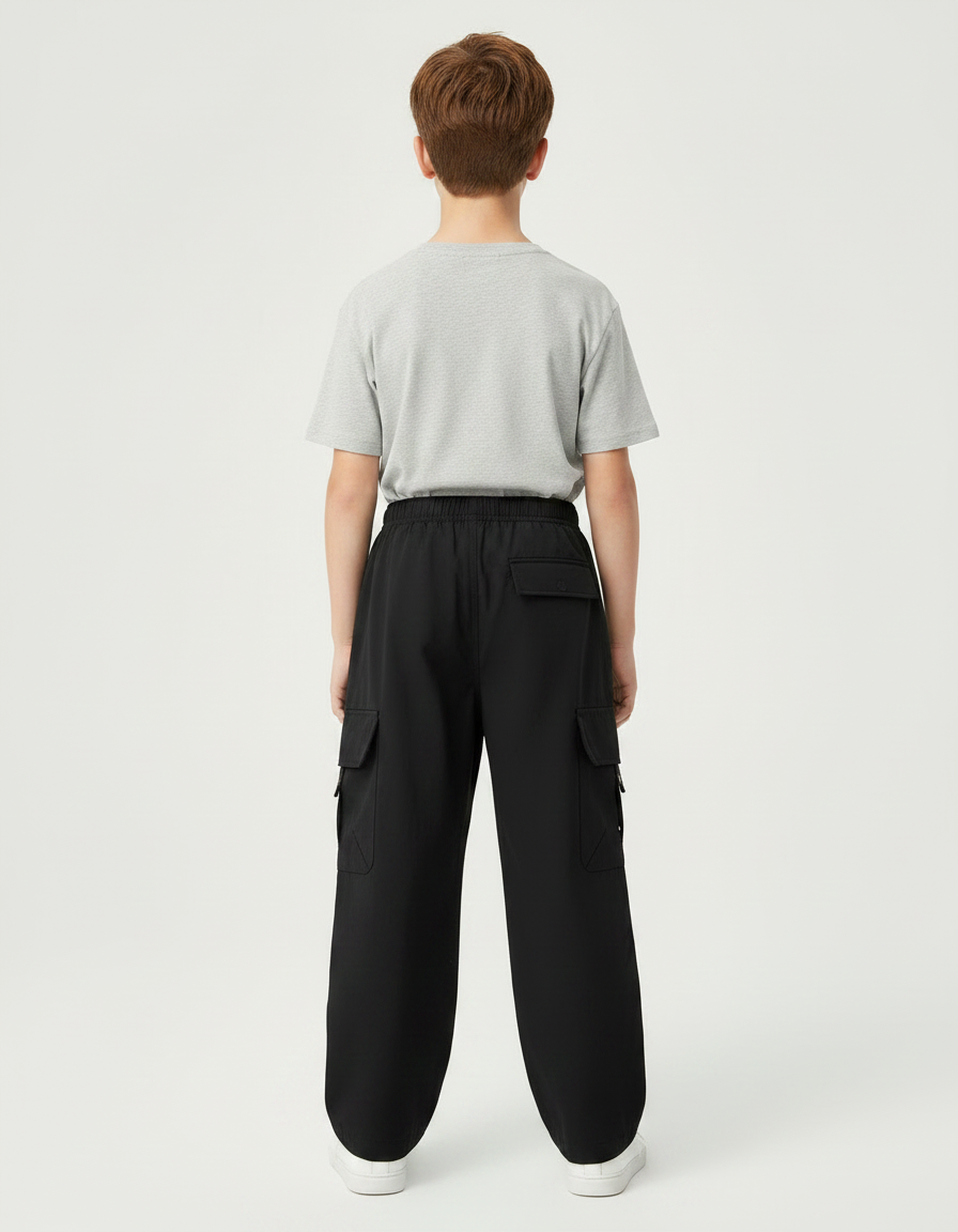 Pantalon Parachute Noir Cargo Ample Garçon - Polyester - vue 2