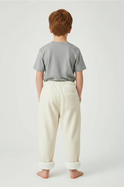 Pantalon Parachute Crème Côtelé Doublé Polaire Enfant - Beige Cordé - vue 2