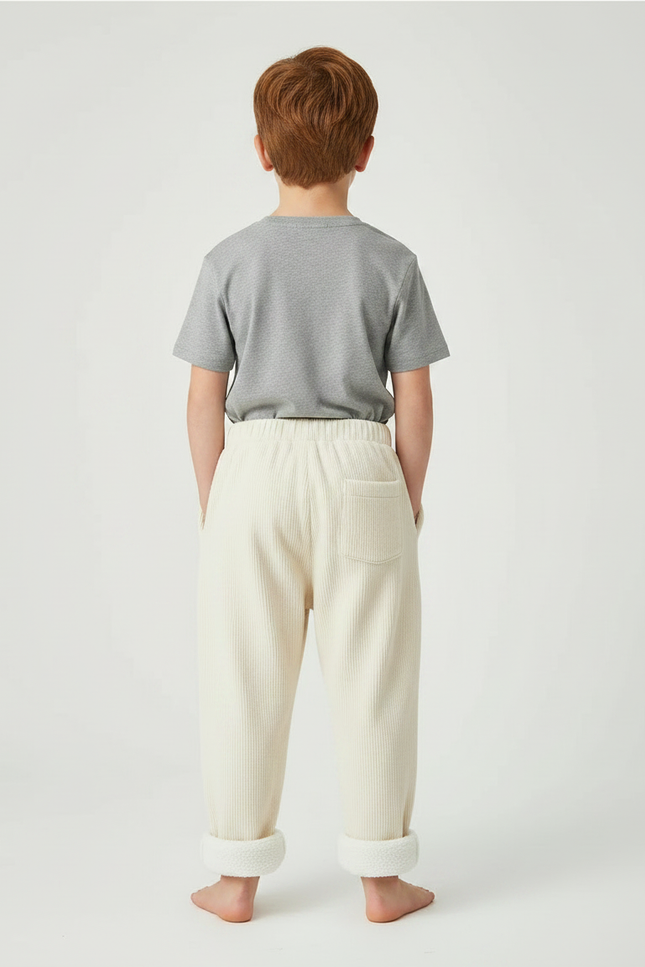 Pantalon Parachute Crème Côtelé Doublé Polaire Enfant - Beige Cordé - vue 2