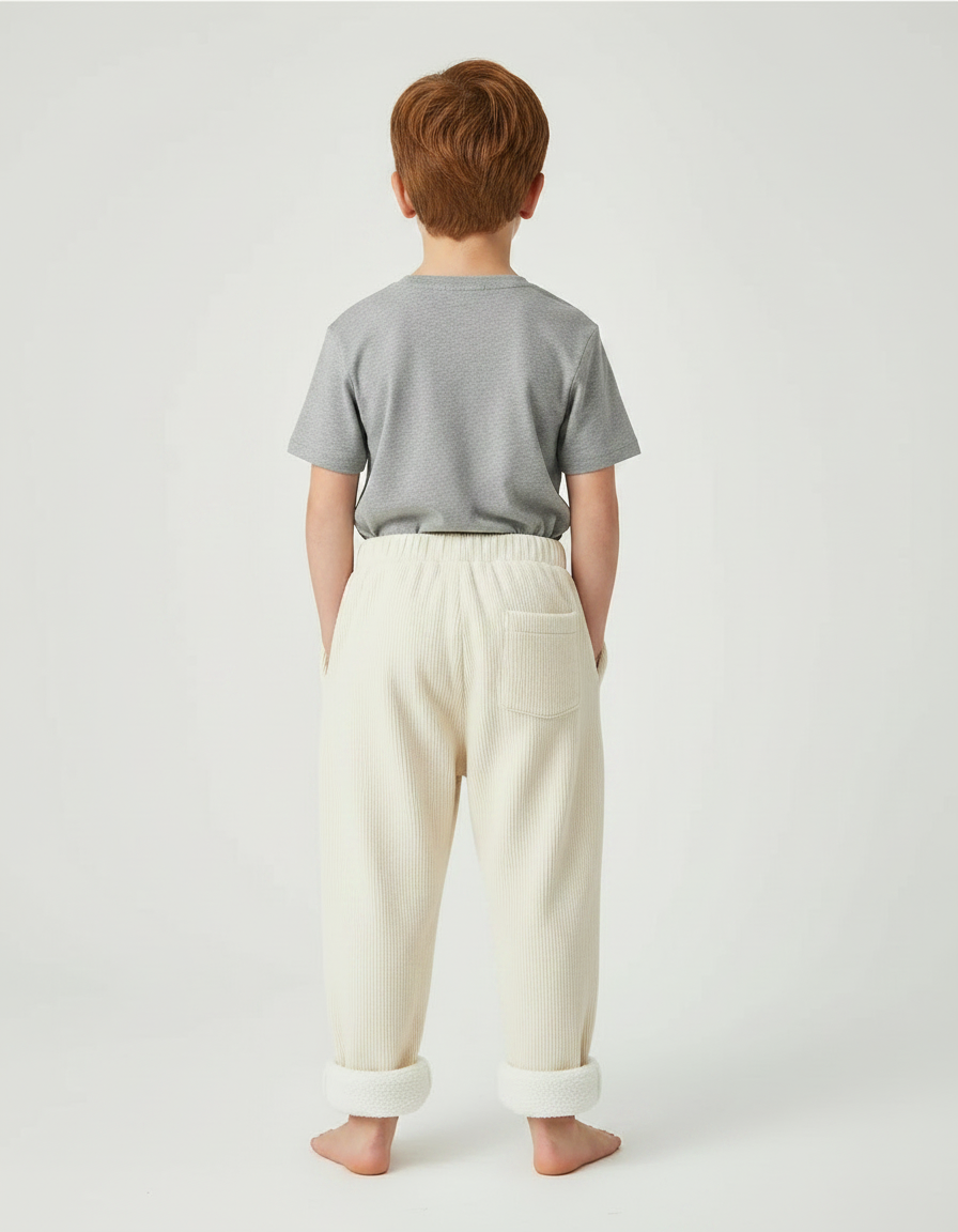Pantalon Parachute Crème Côtelé Doublé Polaire Enfant - Beige Cordé - vue 2