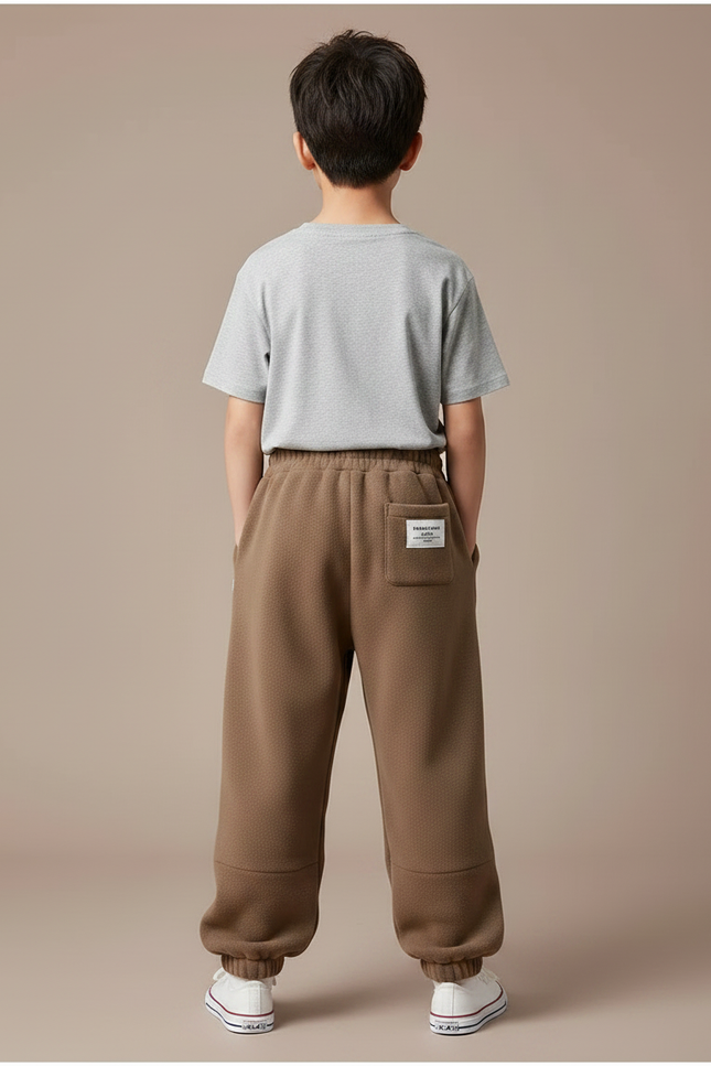 Pantalon Parachute Marron Molleton Ample Enfant Décontracté Cordon - vue 2