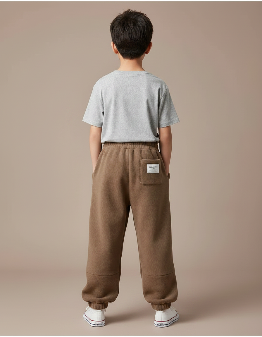 Pantalon Parachute Marron Molleton Ample Enfant Décontracté Cordon - vue 2