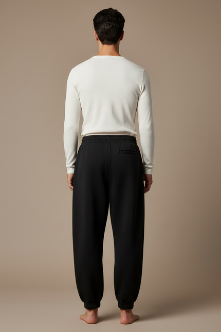 Pantalon Parachute Noir Ample Brodé Homme - Molleton - vue 2