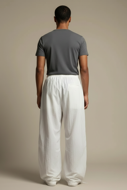 Pantalon Parachute Blanc Ample Décontracté Léger Homme - Polyester - vue 2