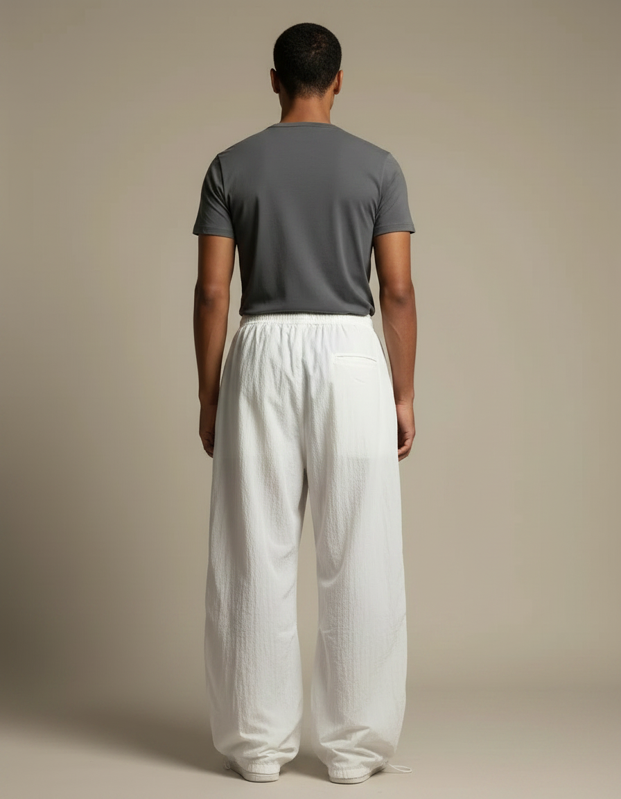 Pantalon Parachute Blanc Ample Décontracté Léger Homme - Polyester - vue 2