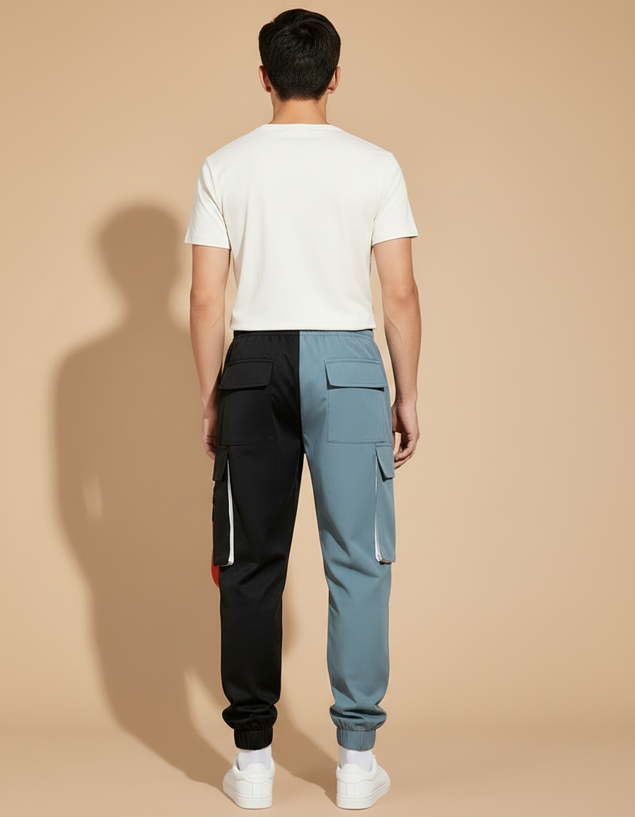 Pantalon Parachute Bicolore Cargo Streetwear Homme - Multicolore Polyester - vue 2