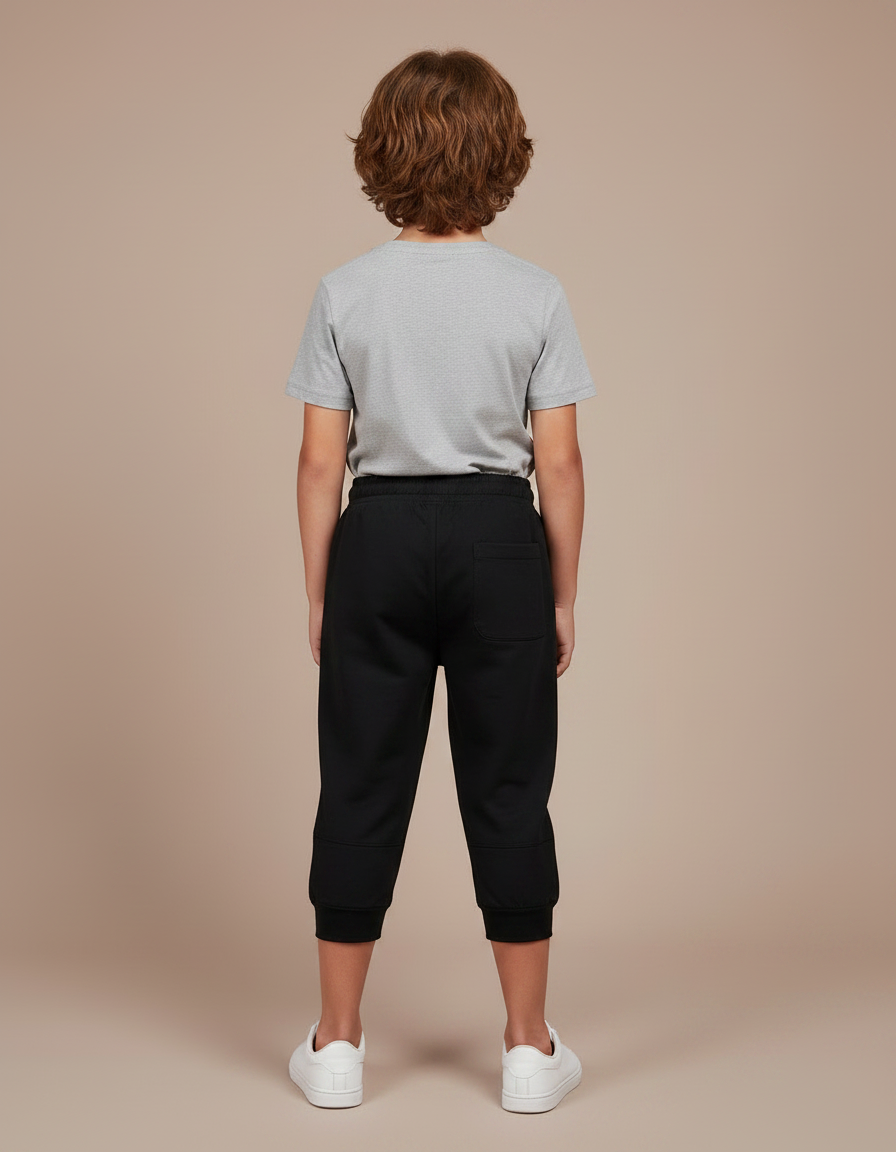 Pantalon Parachute Noir Uni Cordon Décontracté Enfant - Molleton - vue 2
