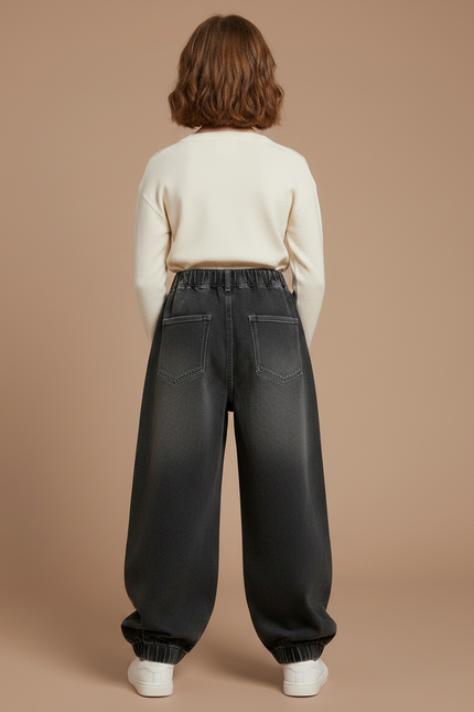 Pantalon Parachute Enfant Ample Denim Délavé Gris - Jean - vue 2