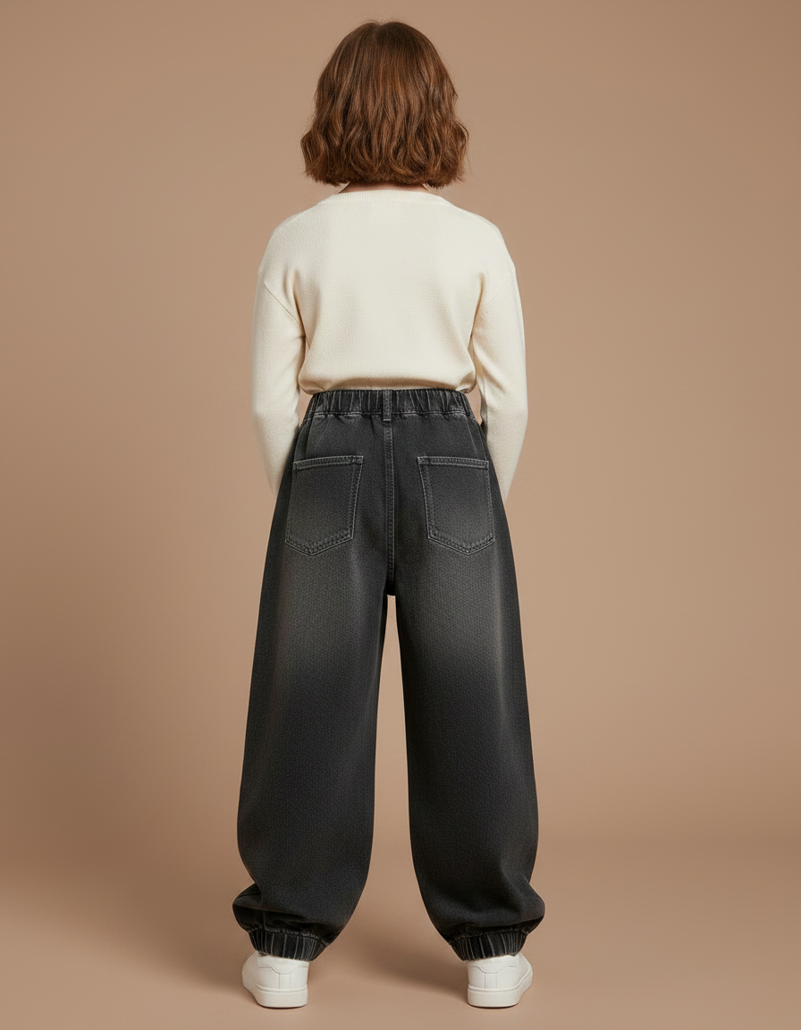 Pantalon Parachute Enfant Ample Denim Délavé Gris - Jean - vue 2