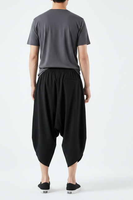 Pantalon Parachute Noir Ample Lin Décontracté Homme - vue 2