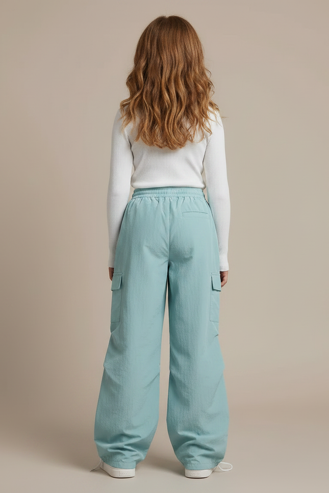 Pantalon Parachute Bleu Ciel Ample Fluide Cordon Enfant - Polyester - vue 2