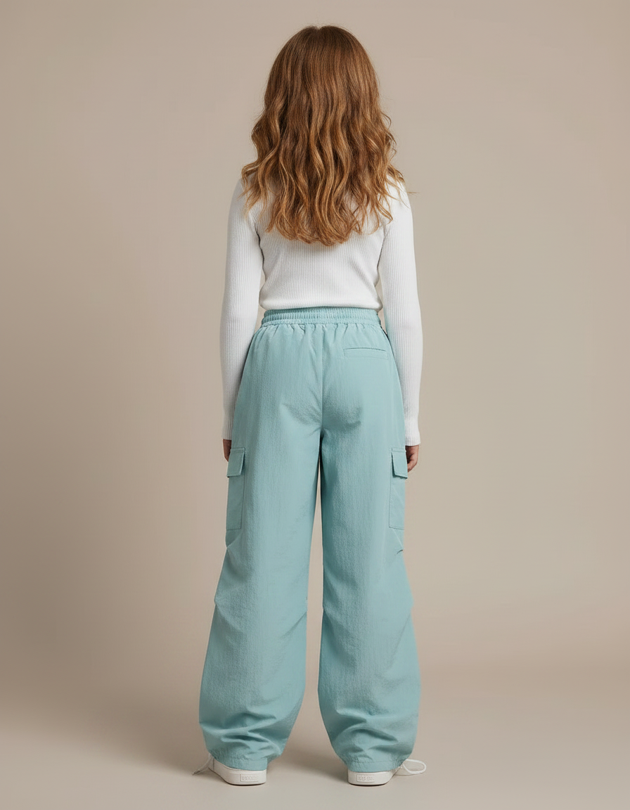 Pantalon Parachute Bleu Ciel Ample Fluide Cordon Enfant - Polyester - vue 2