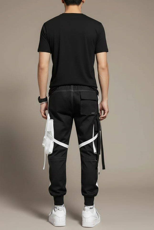 Pantalon Parachute Noir Cargo Techwear Jogger Homme - Polyester - vue 2